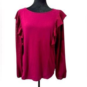 J.Crew Ruffle Burgundy long sleeve versatile Top - Size XL  cottagecore,style
